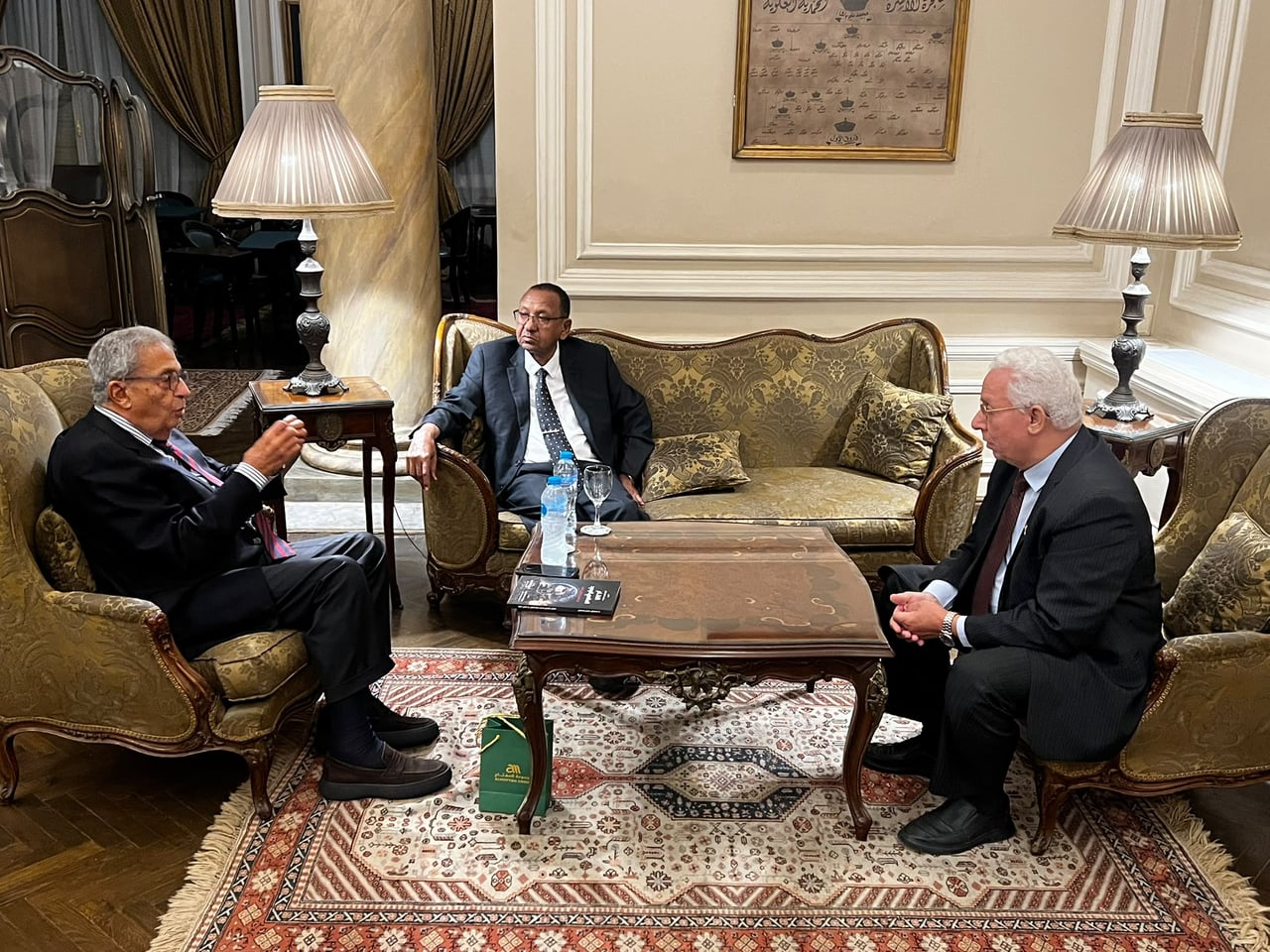 H.E. Amr Moussa during his visit to Dr. Mustafa Osman Ismail at the Egyptian Diplomatic Club, Cairo, on Thursday 8 October 2026.